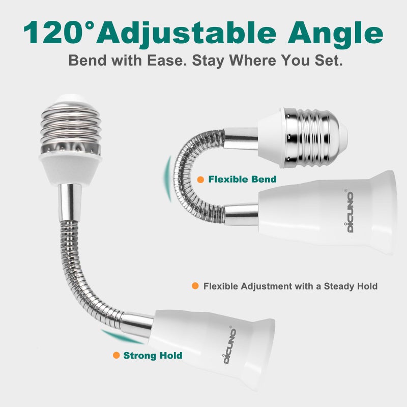 DiCUNO E26 15.5CM/6.1Inch Extension Socket Extender Adapter, E26 Flexible Extender, All-Directional Adjustable, Standard Light Bulb Socket Extension Converter, 2-Pack - Image 5